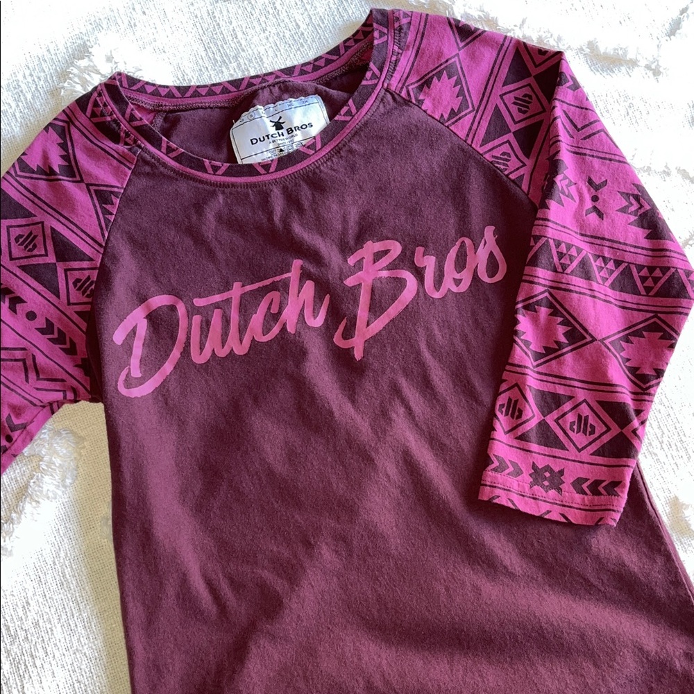 Dutch Bros 3/4 Length Sleeve T Shirt maroon Sz Small 100% cotton